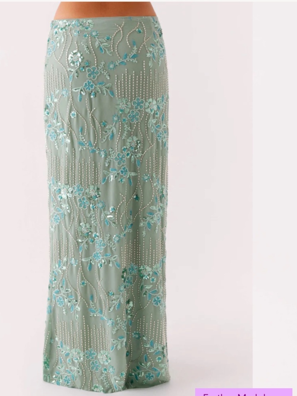 Peppermayo Corinne Low Rise Sequin Maxi Skirt - Mint - Picture 4 of 9